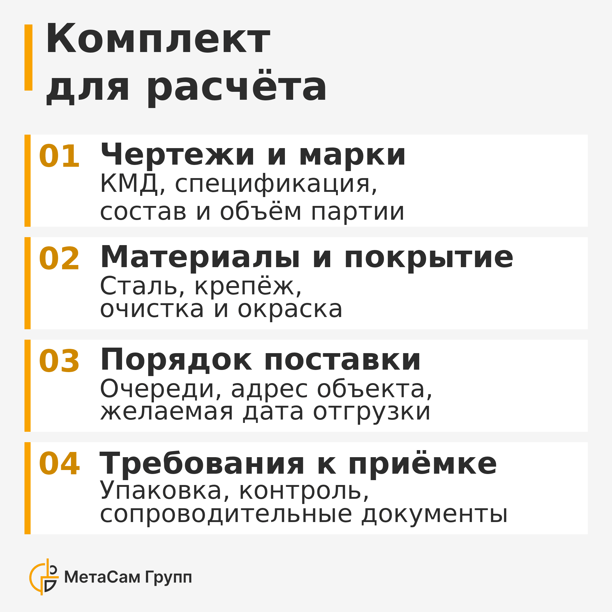 Четыре группы данных для расчёта изготовления металлоконструкций